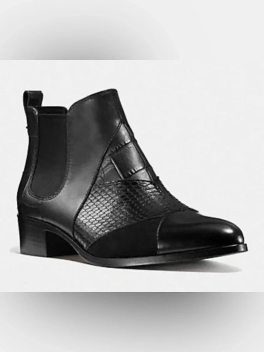 Coach Black Suffolk patchwork Leather Women's Ankle Boot with Textured Panel